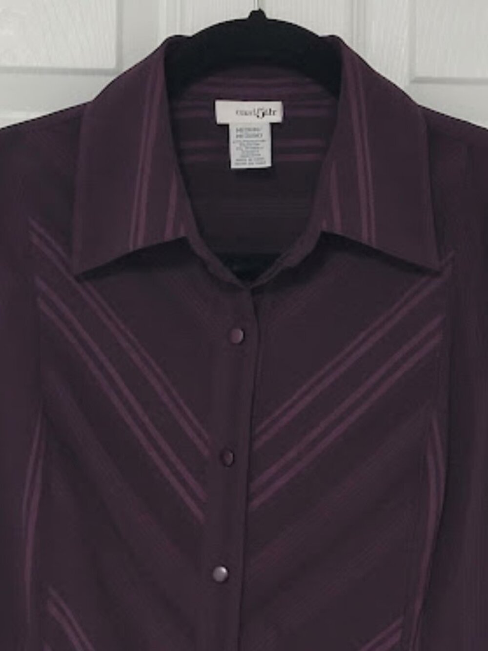 East 5th Blouse-Size Medium Long Sleeve Button front w Chevron & stripes-Plum